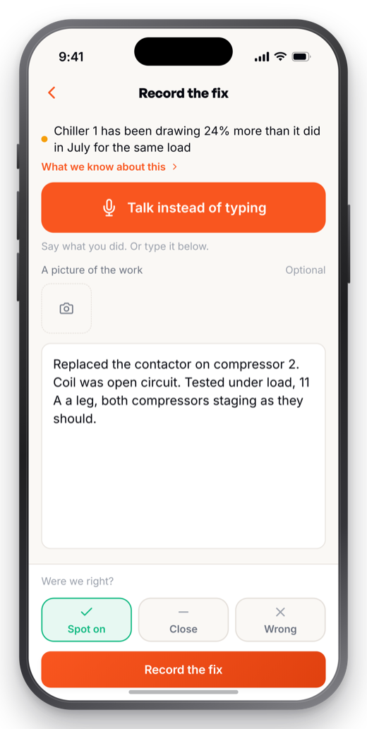 the field app, step 4: Record the fix, loop closed